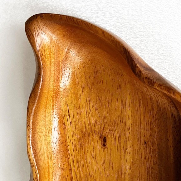 Leaf Carved Tray Monkey Pod Woods of Hawaii 3 Section Divided Serving Dish Vtg - Picture 3 of 10